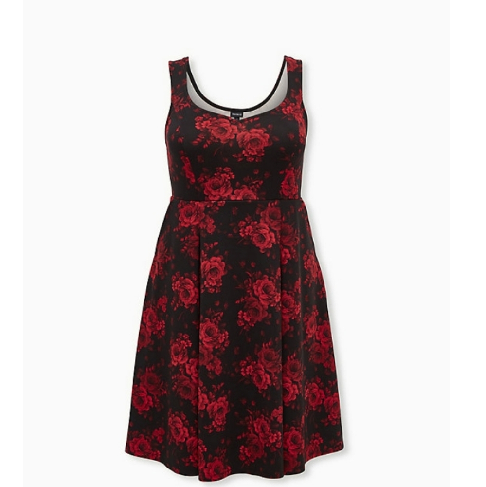 Black floral sweetheart scatter midi dress